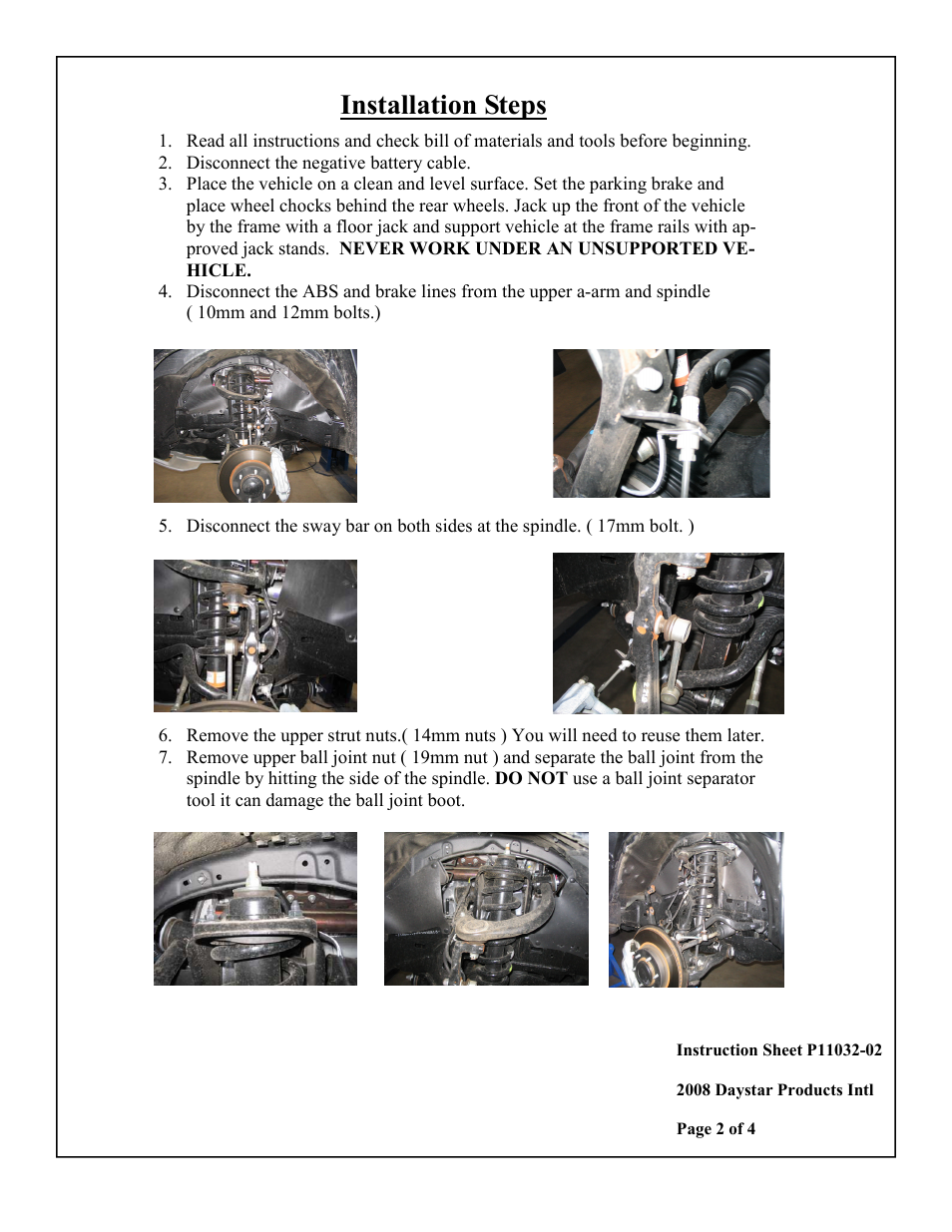 Installation steps | Daystar KT09130 User Manual | Page 2 / 4