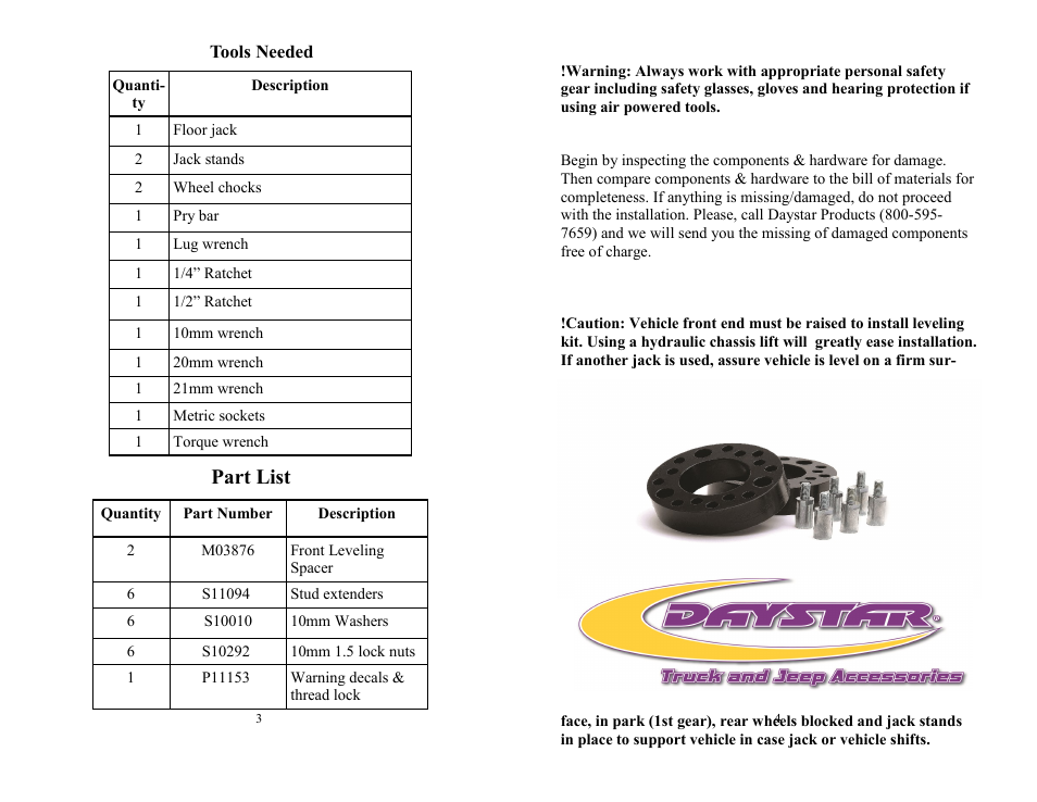 Part list | Daystar KF09111BK User Manual | Page 2 / 6