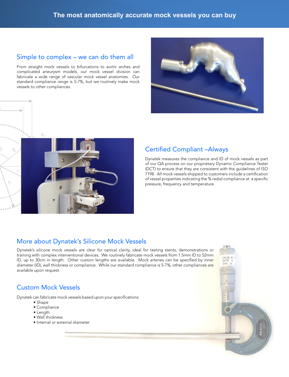Certified compliant –always, More about dynatek’s silicone mock vessels, Custom mock vessels | Dynatek Labs Mock Vessels User Manual | Page 3 / 4
