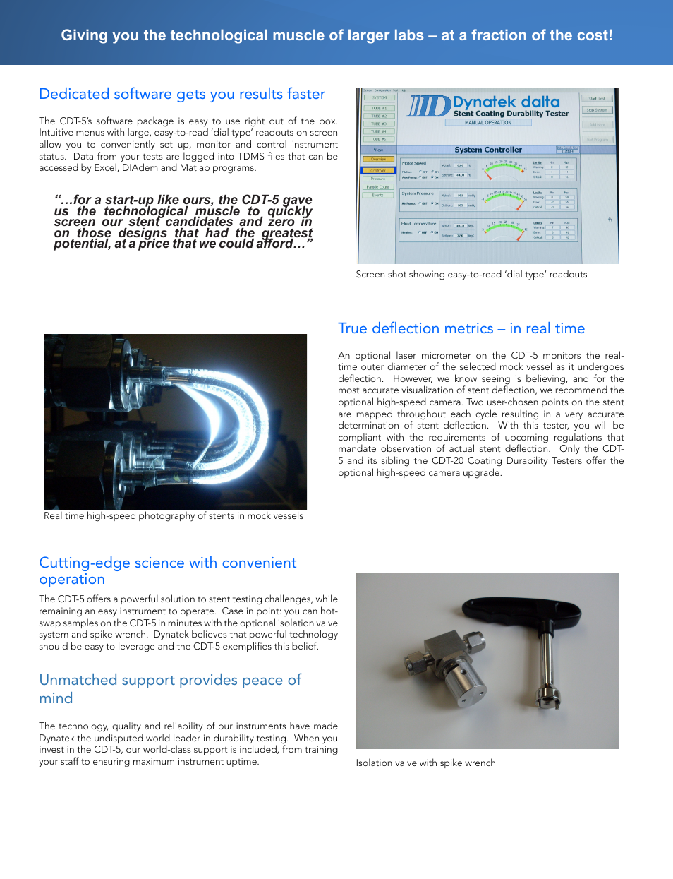 Dedicated software gets you results faster, True deflection metrics – in real time, Cutting-edge science with convenient operation | Dynatek Labs CDT-5 User Manual | Page 3 / 4