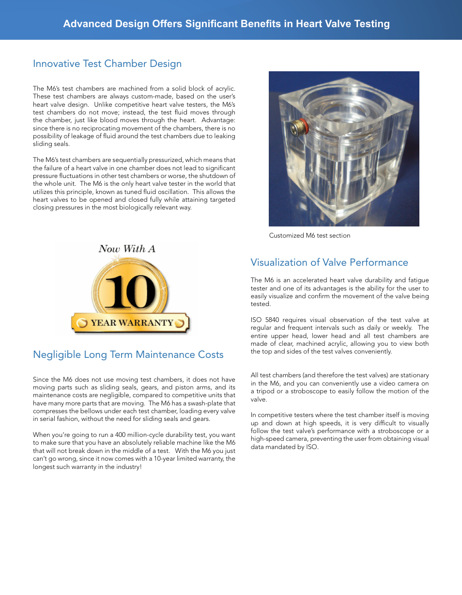 Visualization of valve performance, Negligible long term maintenance costs | Dynatek Labs M6 User Manual | Page 5 / 6