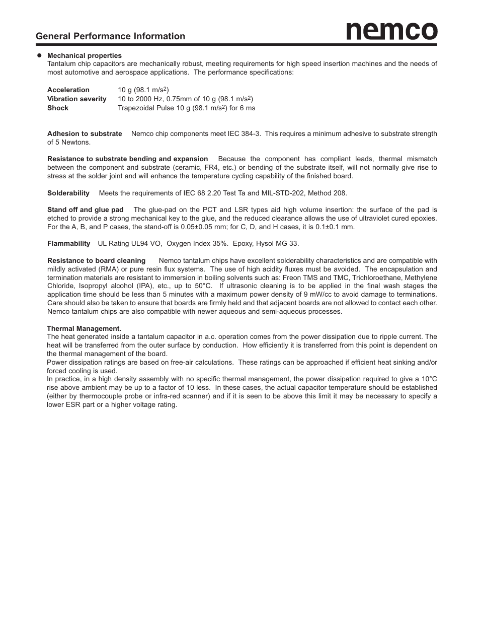 General performance information | Nemco Electronics Performance Info User Manual | Page 12 / 12