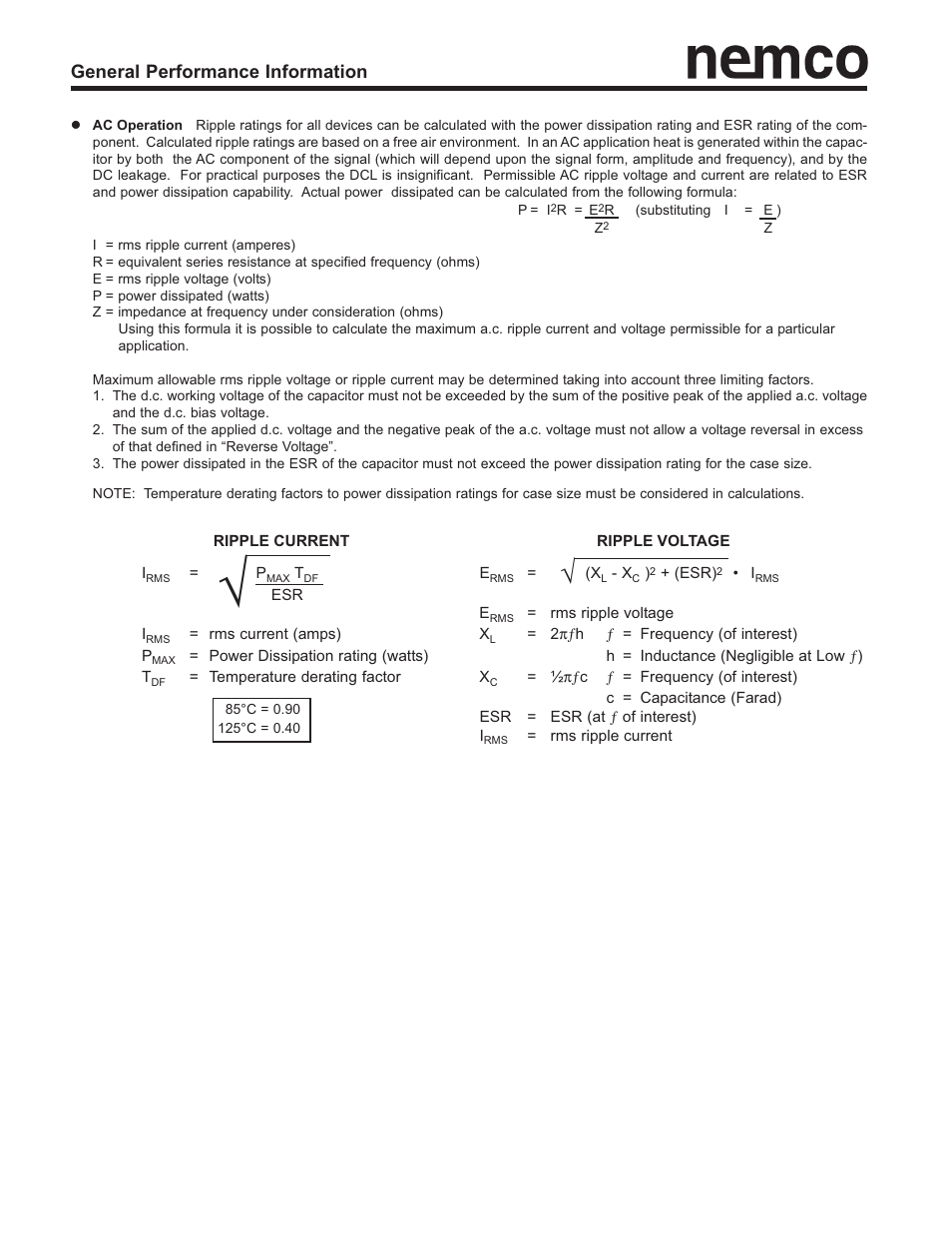 General performance information | Nemco Electronics Performance Info User Manual | Page 6 / 12