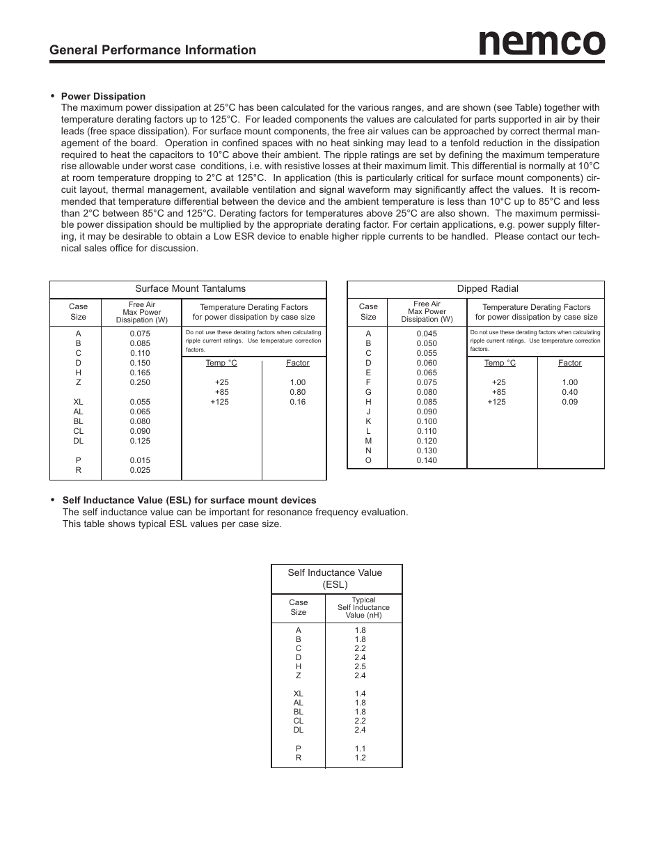 General performance information | Nemco Electronics Performance Info User Manual | Page 7 / 12