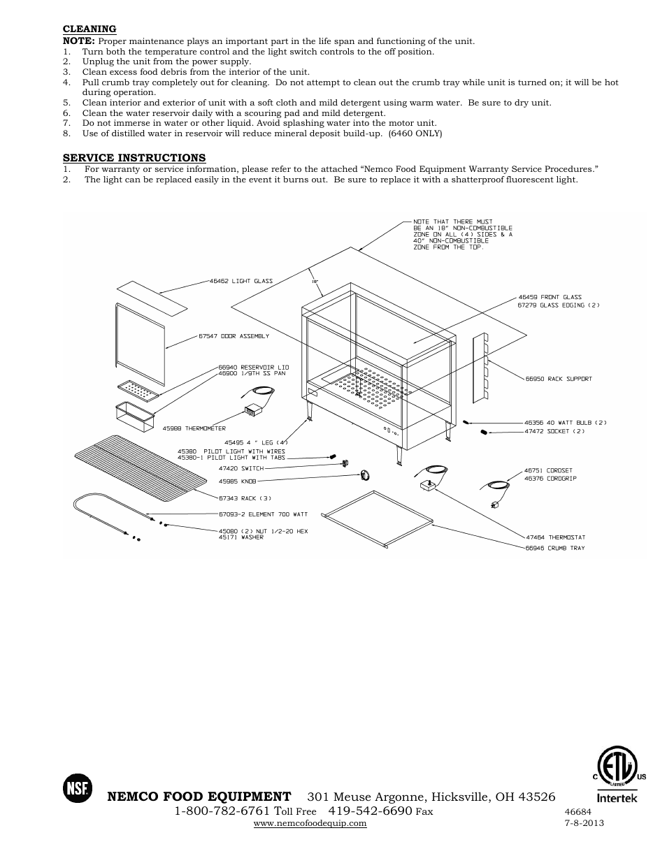 Nemco food equipment | Nemco Food Equipment Heated Display Cases - Operations Manual User Manual | Page 2 / 2