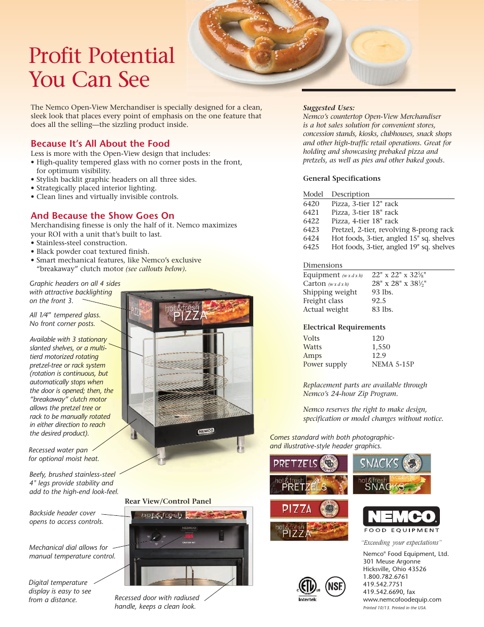 Profit potential you can see, Because it’s all about the food, And because the show goes on | Nemco Food Equipment Open-View Merchandsiers - Spec Sheet User Manual | Page 2 / 2