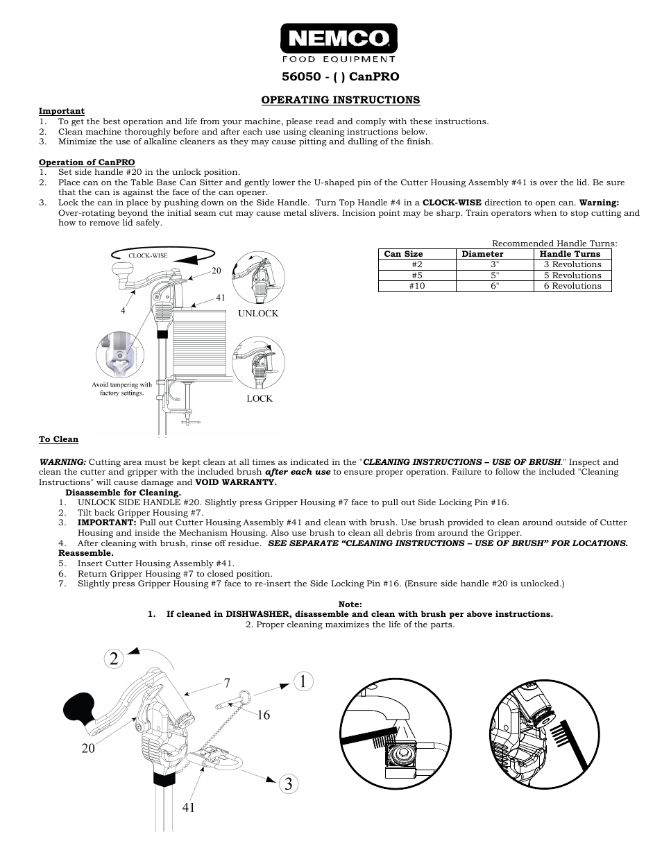 Nemco Food Equipment CanPRO Compact Can Opener - Operations Manual User Manual | 5 pages