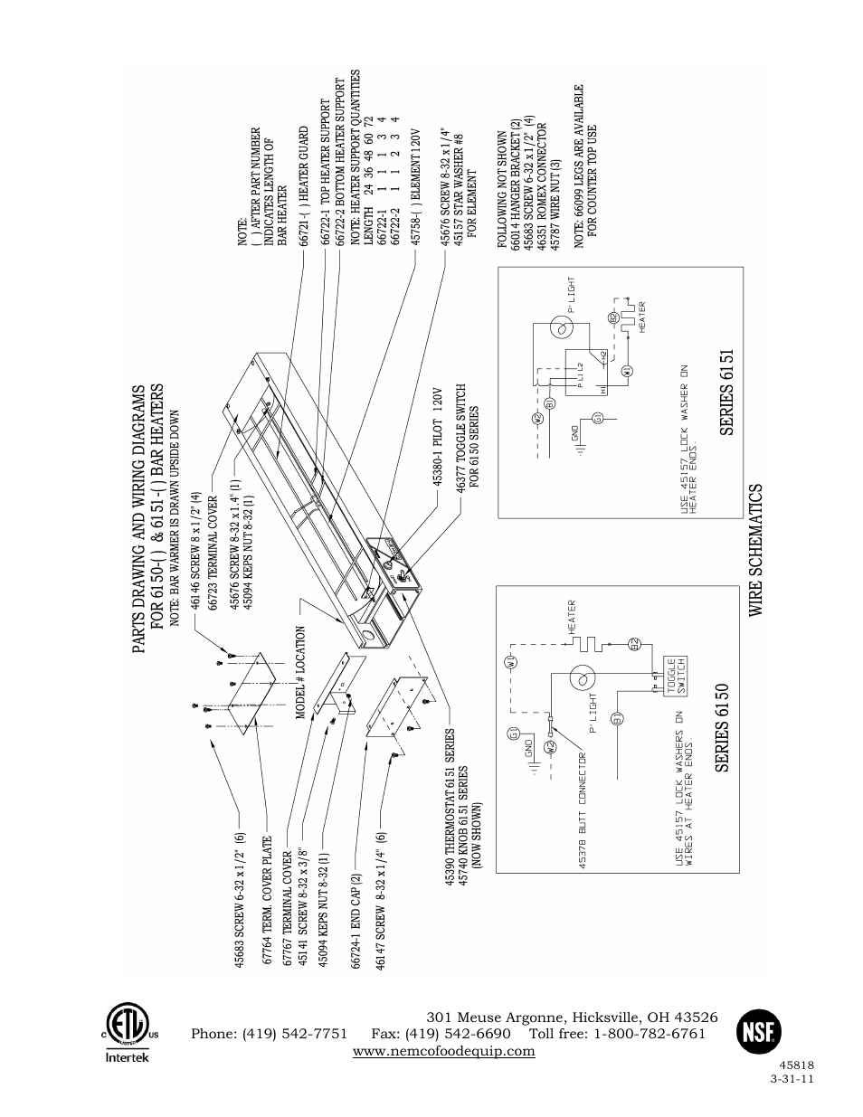 Nemco Food Equipment Infrared Strip Heaters 6150-x & 6151-x - Operations Manual User Manual | Page 2 / 2