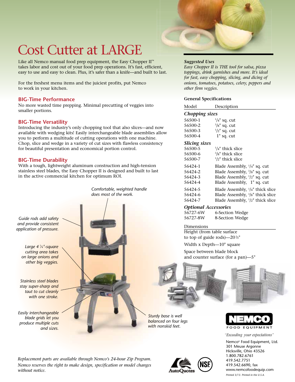 Cost cutter at large, Big-time performance, Big-time versatility | Big-time durability | Nemco Food Equipment Easy Chopper II - Spec Sheet User Manual | Page 2 / 2