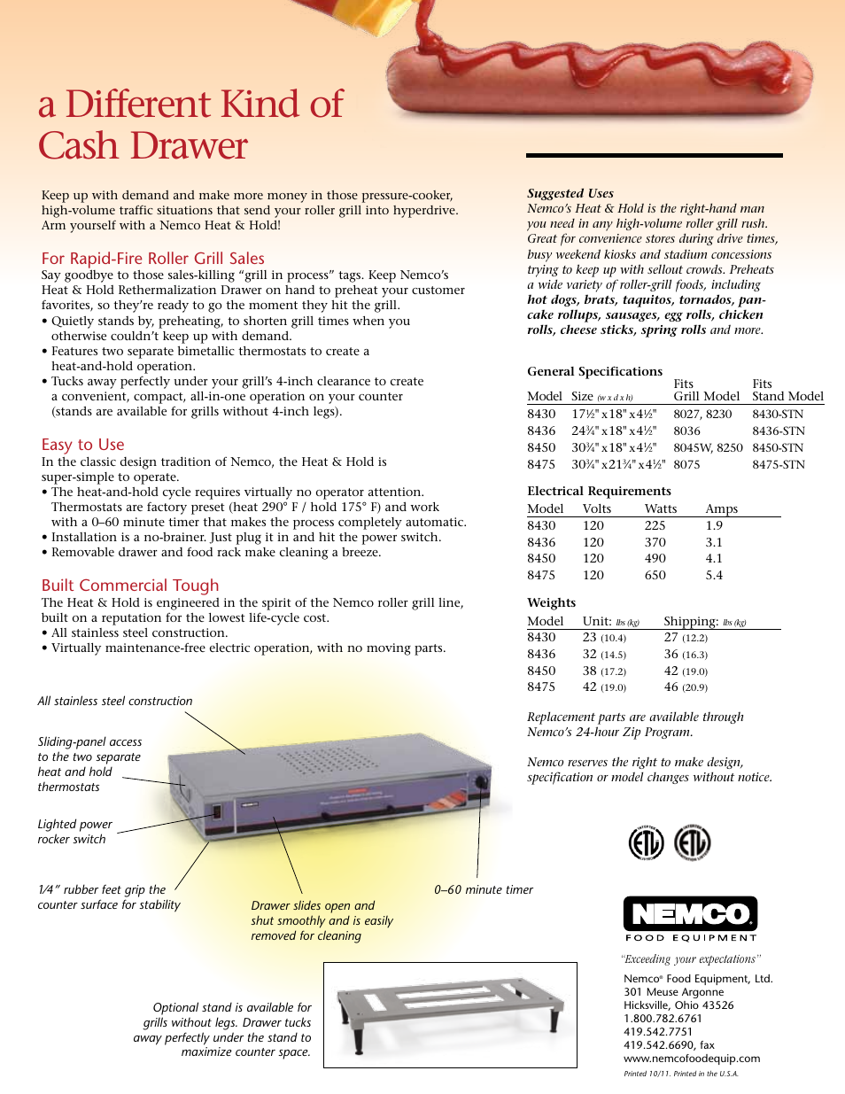A different kind of cash drawer, For rapid-fire roller grill sales, Easy to use | Built commercial tough | Nemco Food Equipment Heat & Hold Rethermalization Drawer - Spec Sheet User Manual | Page 2 / 2