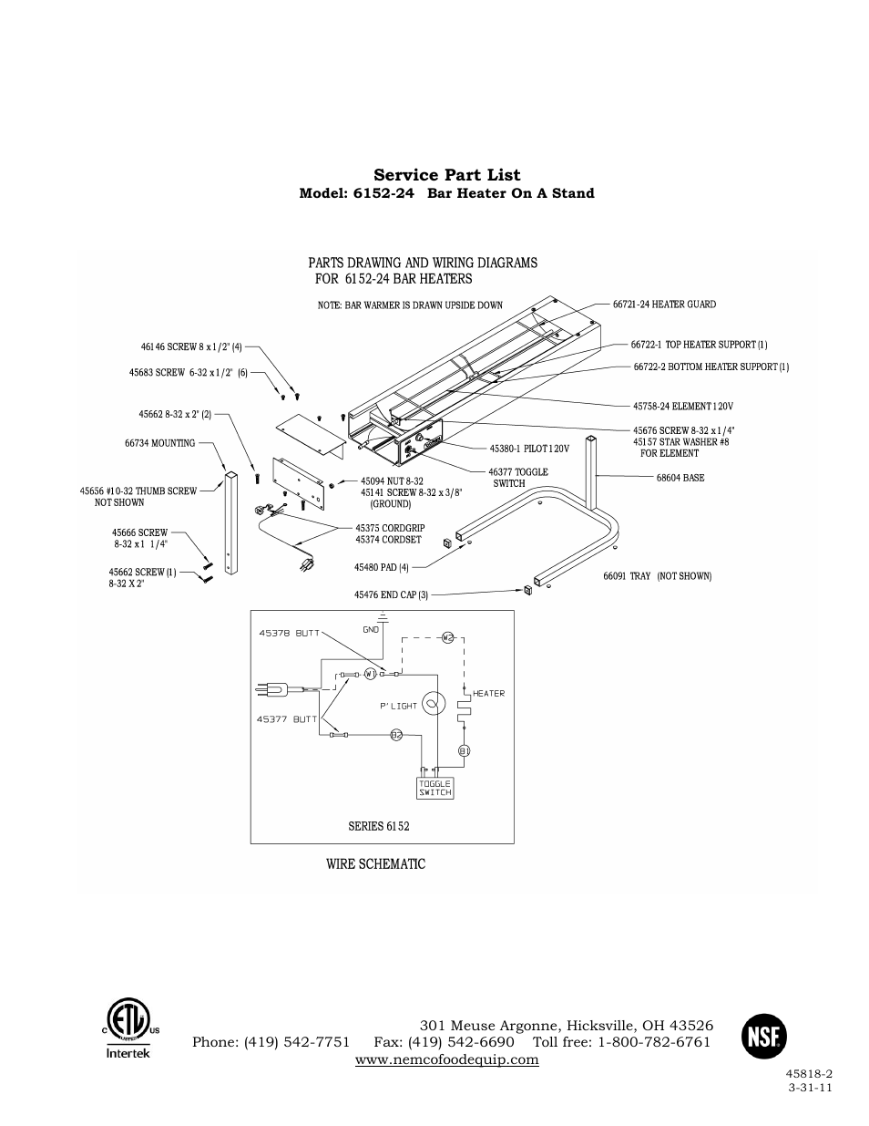 Nemco Food Equipment Infrared Strip Heaters 6152-24 - Operations Manual User Manual | Page 2 / 2