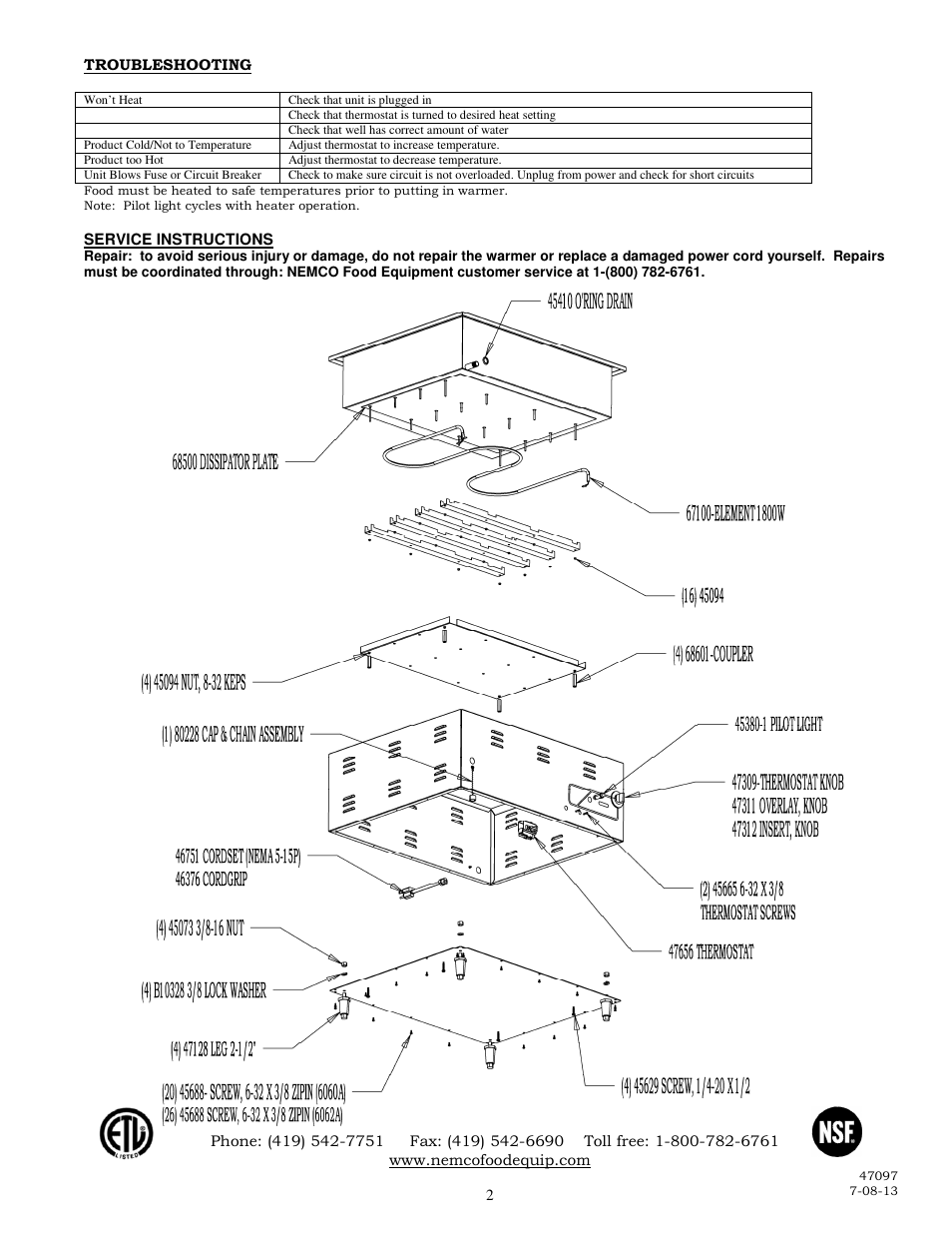 Nemco food equipment | Nemco Food Equipment Mini Steamtables - Operations Manual User Manual | Page 2 / 2