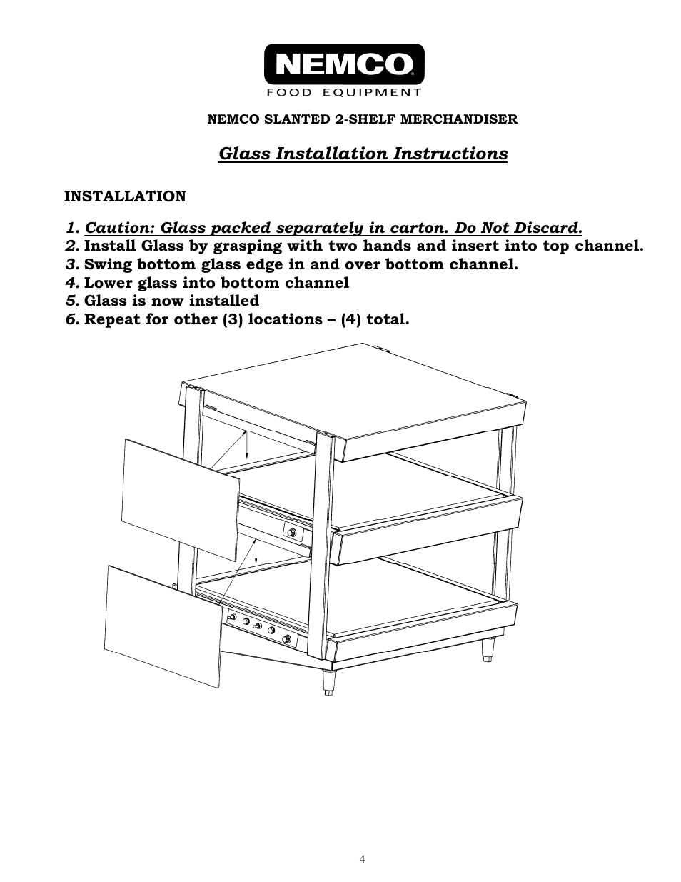 Glass installation instructions | Nemco Food Equipment Dual Shelf Merchandisers Slant Series - Operations Manual User Manual | Page 4 / 6