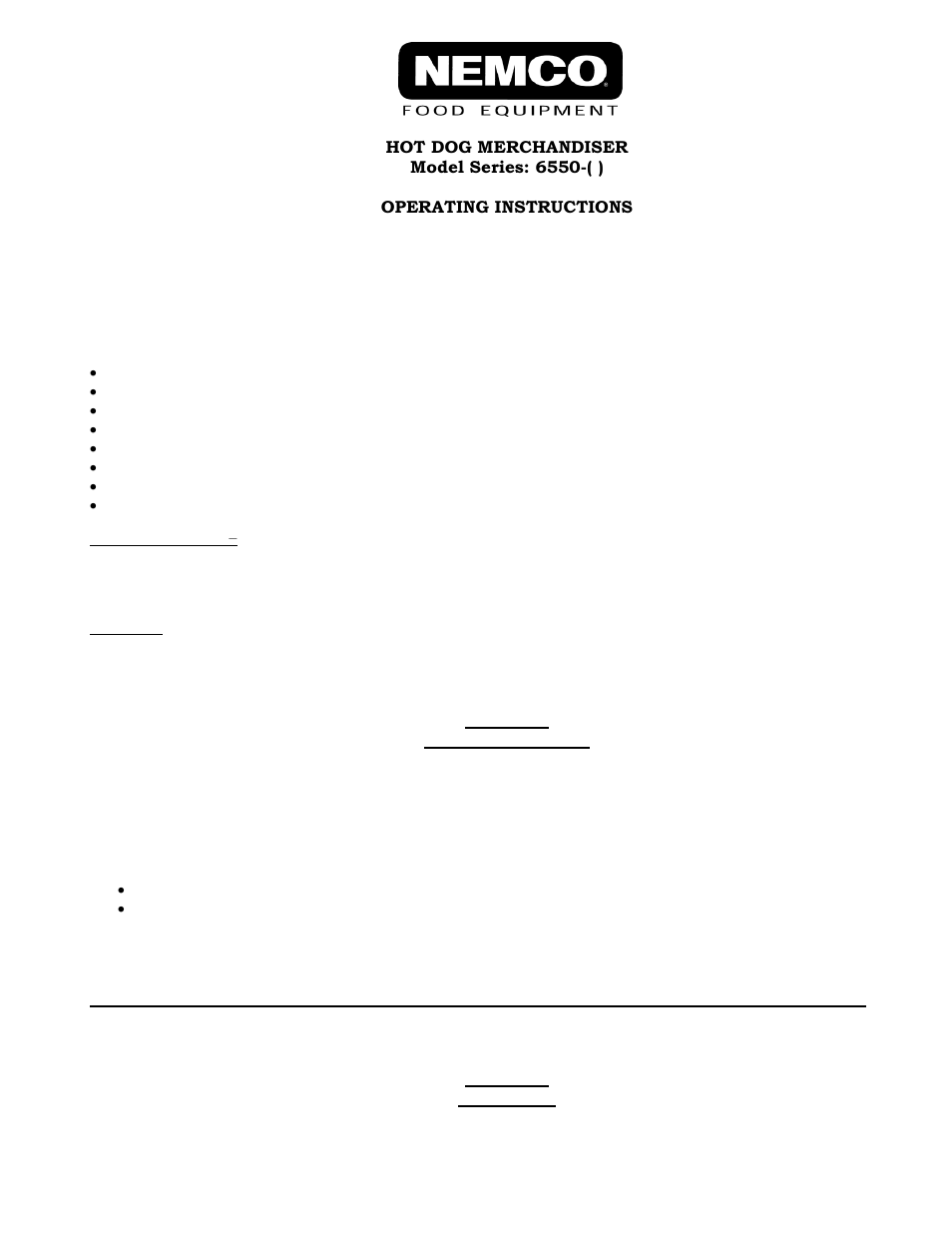 Nemco Food Equipment Hot Dog Mini Carts - Operations Manual User Manual | 2 pages