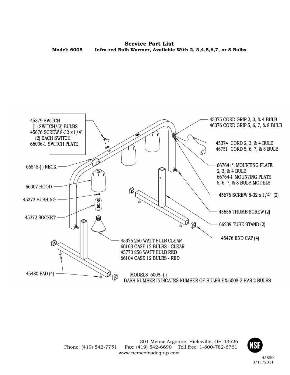 Nemco Food Equipment Infrared Bulb Warmers 6008 - Operations Manual User Manual | Page 2 / 2