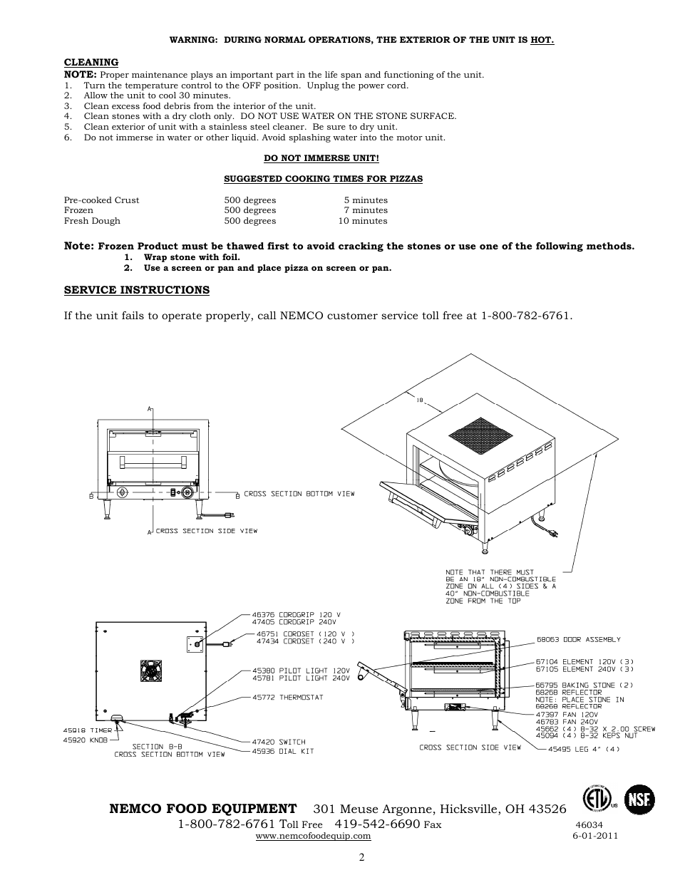 Nemco food equipment | Nemco Food Equipment Countertop Pizza Ovens - Operations Manual User Manual | Page 2 / 3