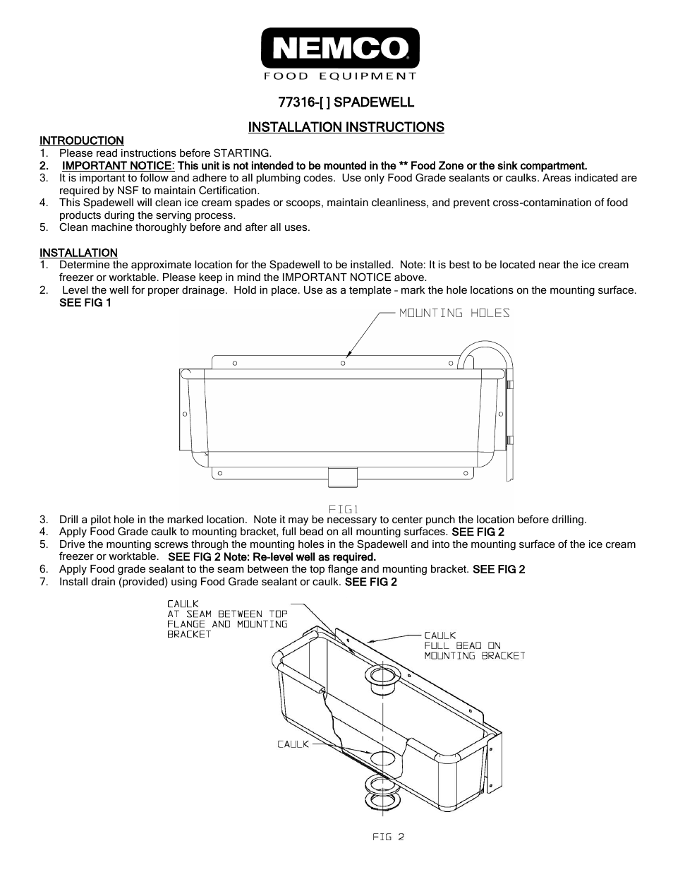 Nemco Food Equipment Ice Cream Spade Well - Operations Manual User Manual | 3 pages