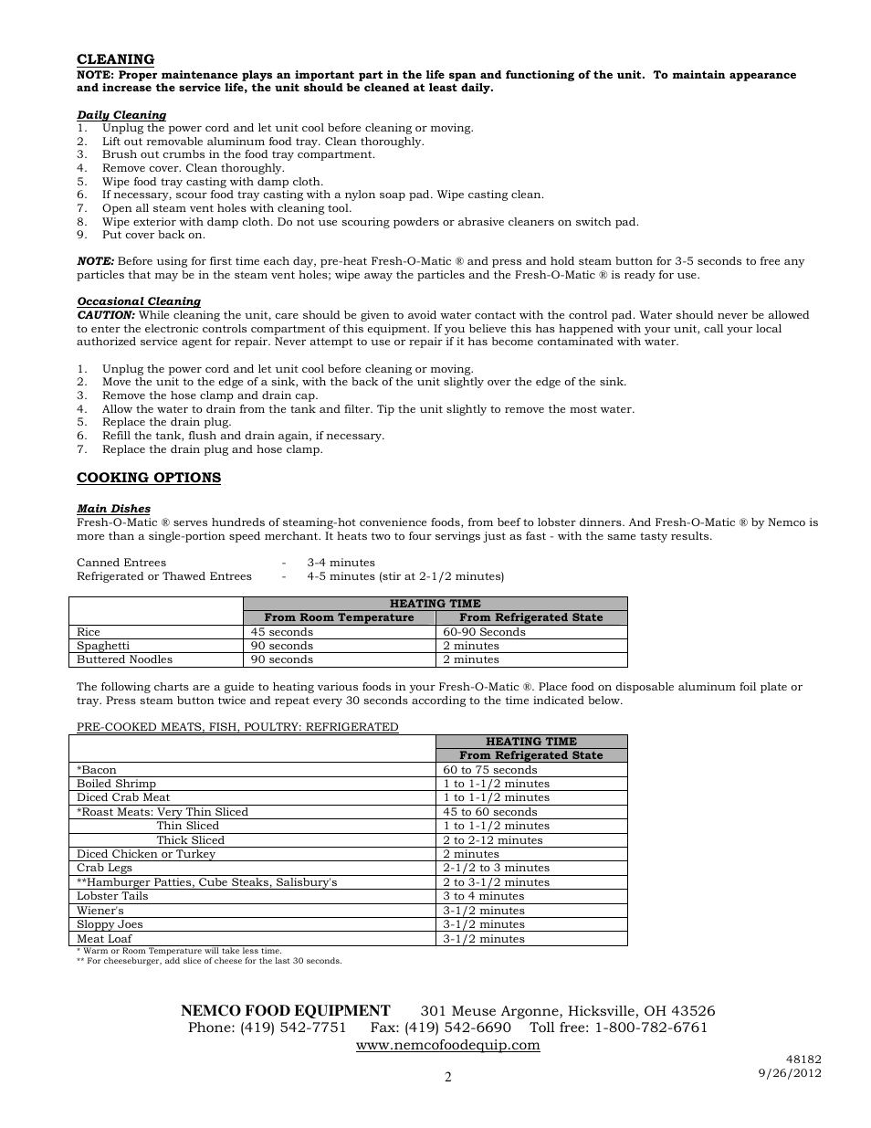 Nemco food equipment | Nemco Food Equipment Fresh-O-Matic - Operations Manual User Manual | Page 2 / 4