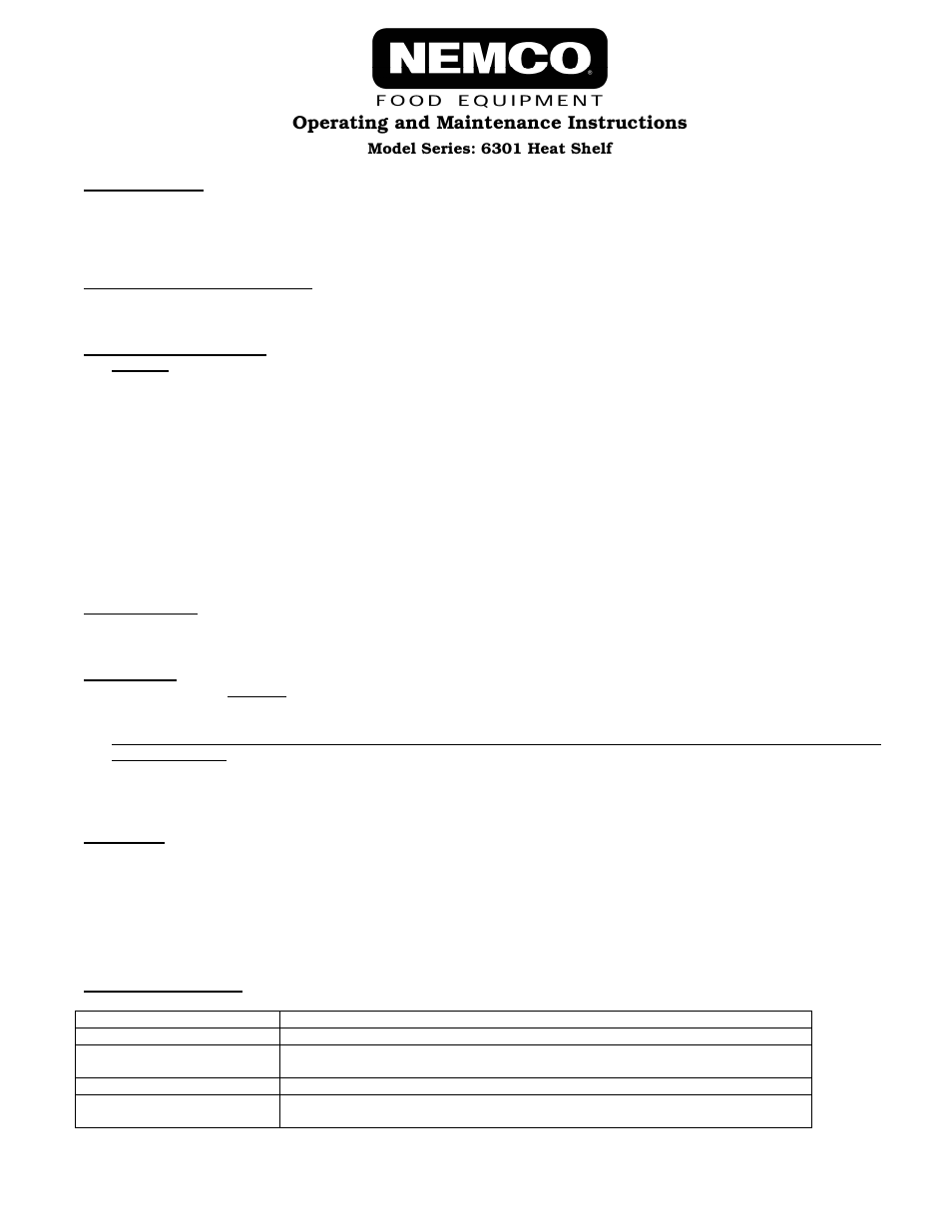 Nemco Food Equipment Heat Shelf - Operations Manual User Manual | 2 pages