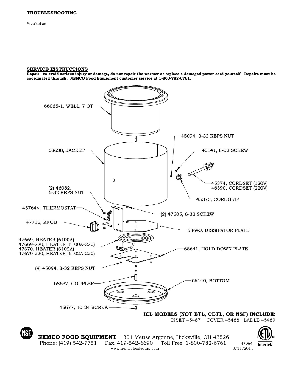 Nemco food equipment | Nemco Food Equipment Round Cookers & Warmers 6100A & 6102A - Operations Manual User Manual | Page 2 / 2