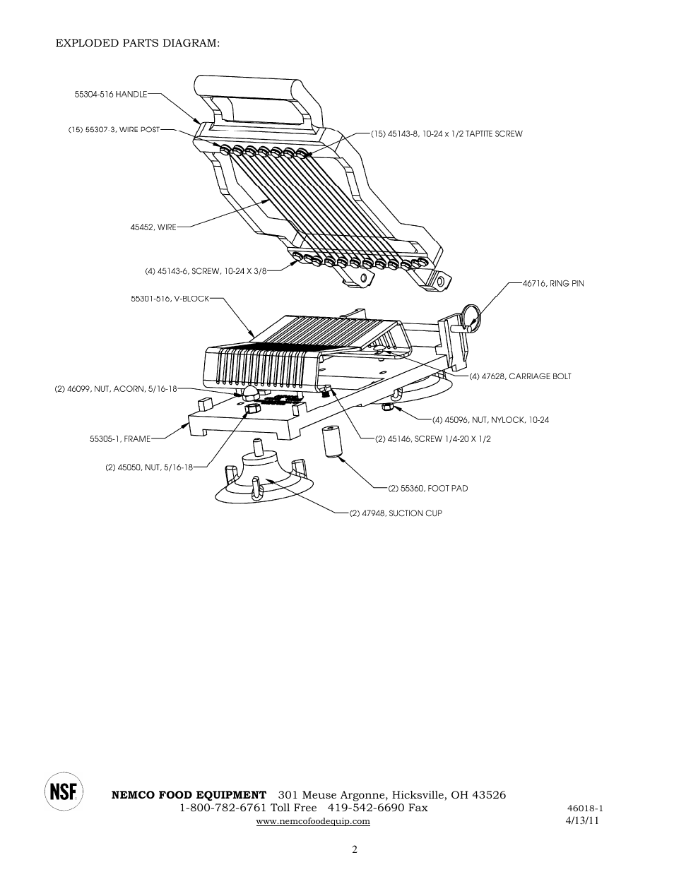 Nemco Food Equipment Easy Mozzarella Slicer - Operations Manual User Manual | Page 2 / 2