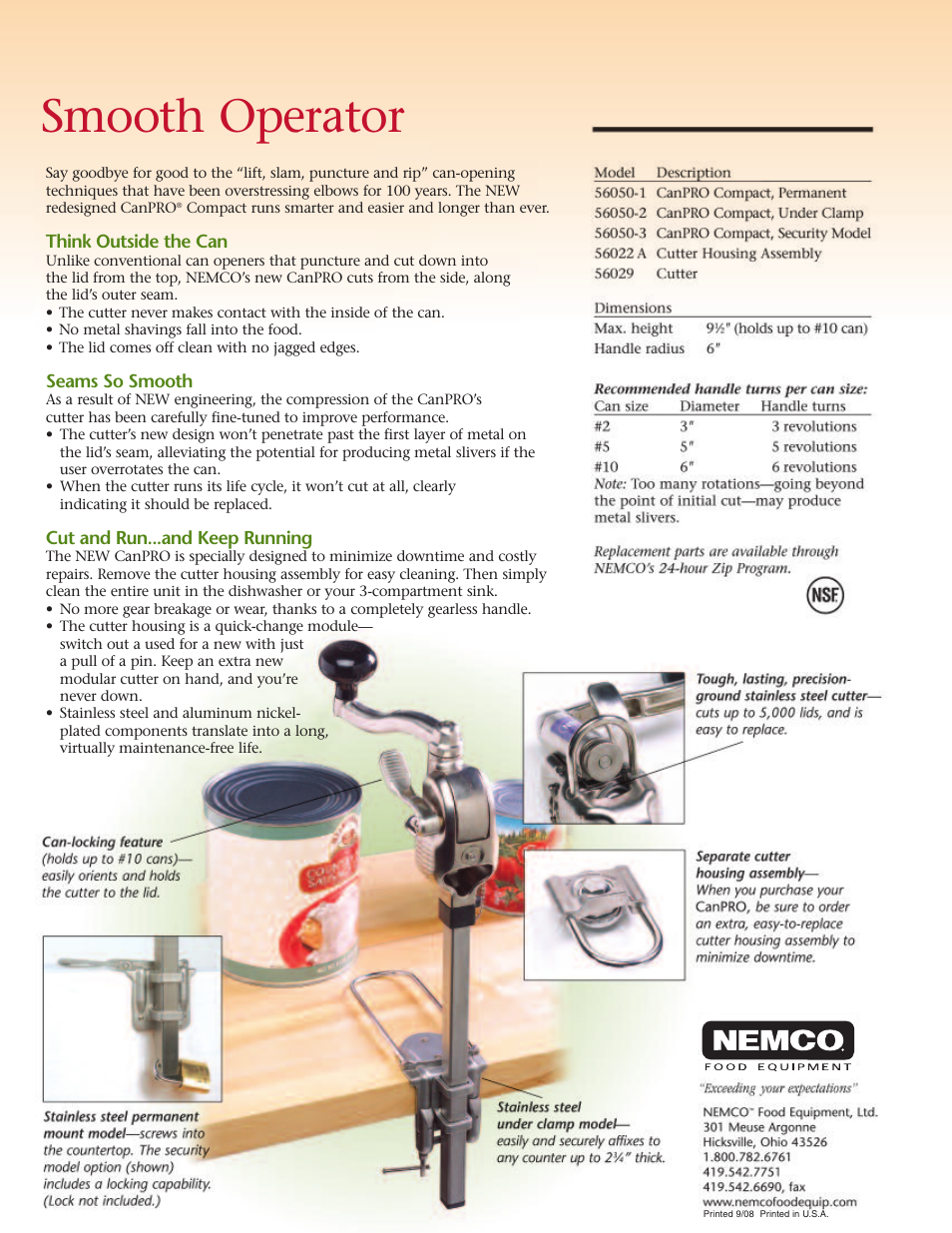 Smooth operator | Nemco Food Equipment CanPRO Compact Can Opener - Spec Sheet User Manual | Page 2 / 2