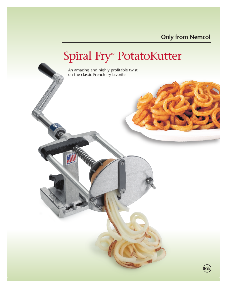Nemco Food Equipment Spiral Fry - Spec Sheet User Manual | 2 pages