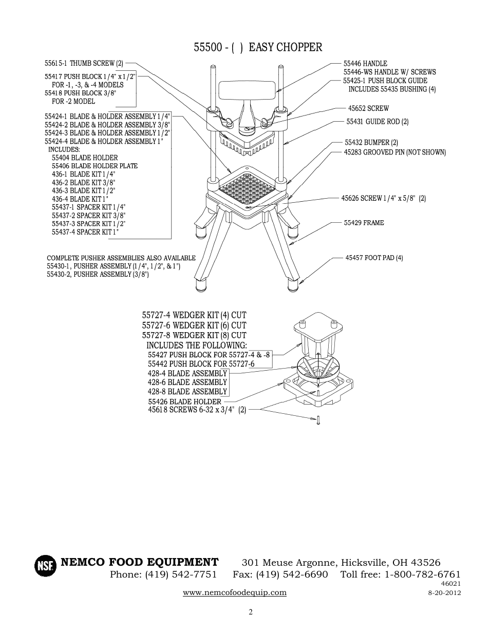 Nemco food equipment | Nemco Food Equipment Easy Chopper - Operations Manual User Manual | Page 2 / 2