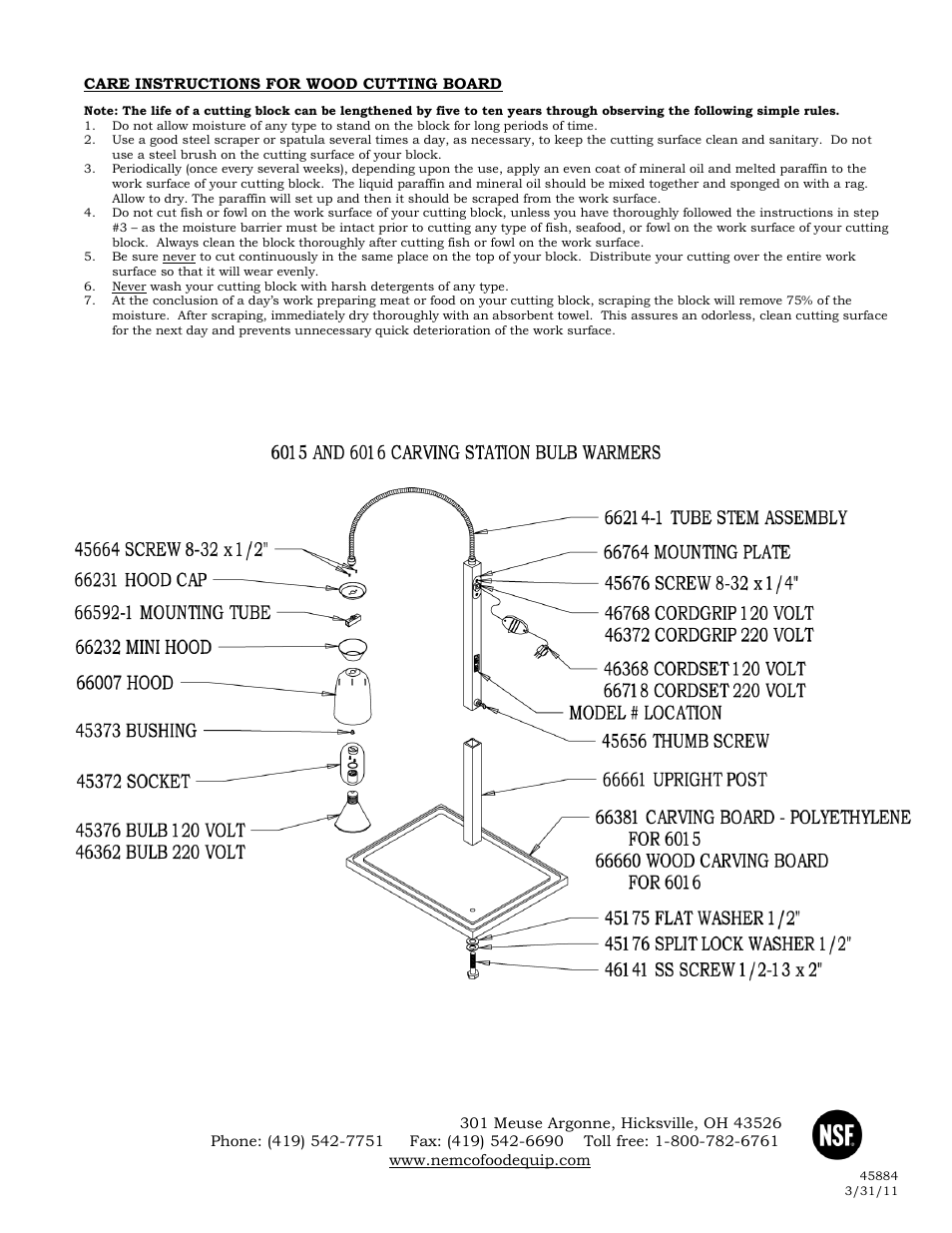 Nemco food equipment | Nemco Food Equipment Carving Station Bulb Warmers 6015 & 6016 - Operations Manual User Manual | Page 2 / 2