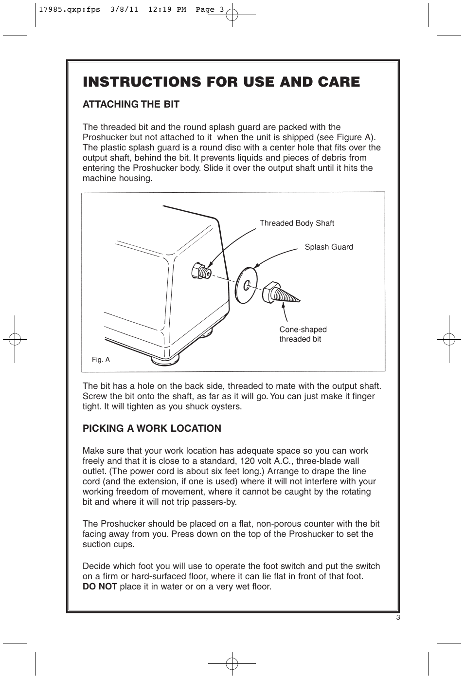 Instructions for use and care | Nemco Food Equipment ProShucker Power Shell Separator - Operations Manual User Manual | Page 3 / 8