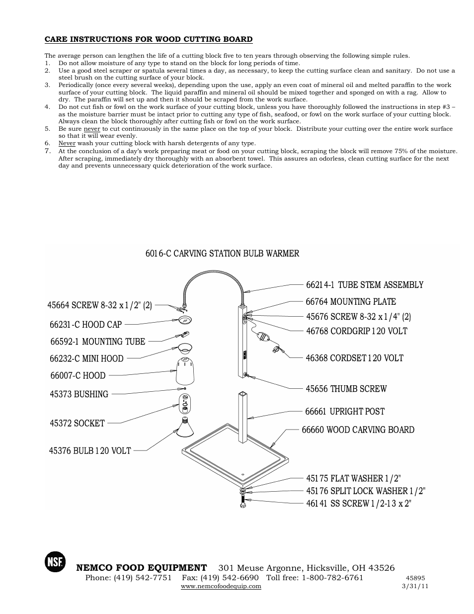 Nemco food equipment | Nemco Food Equipment Carving Station Bulb Warmers 6016-C - Operations Manual User Manual | Page 2 / 2
