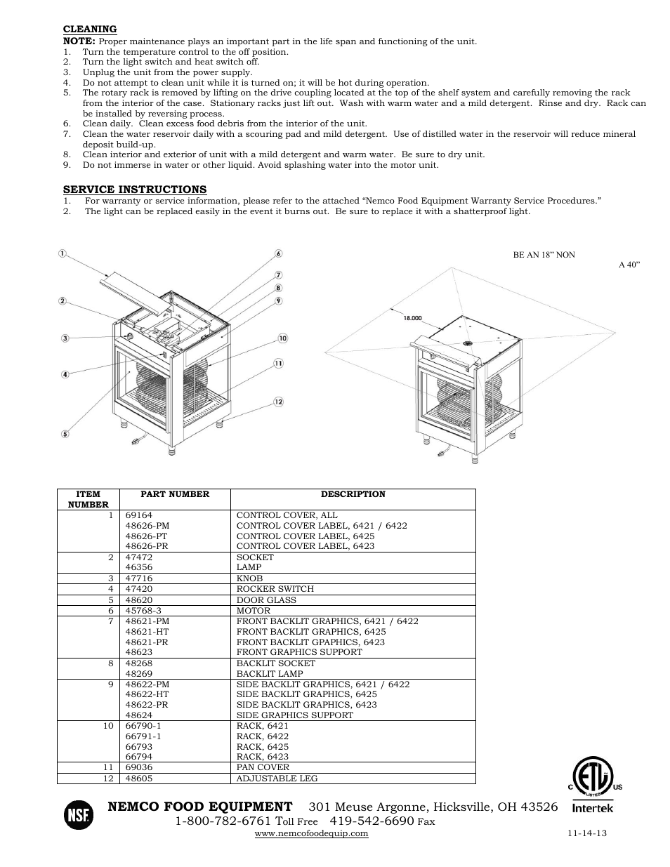 Nemco food equipment | Nemco Food Equipment Open-View Merchandsiers - Operations Manual User Manual | Page 2 / 2