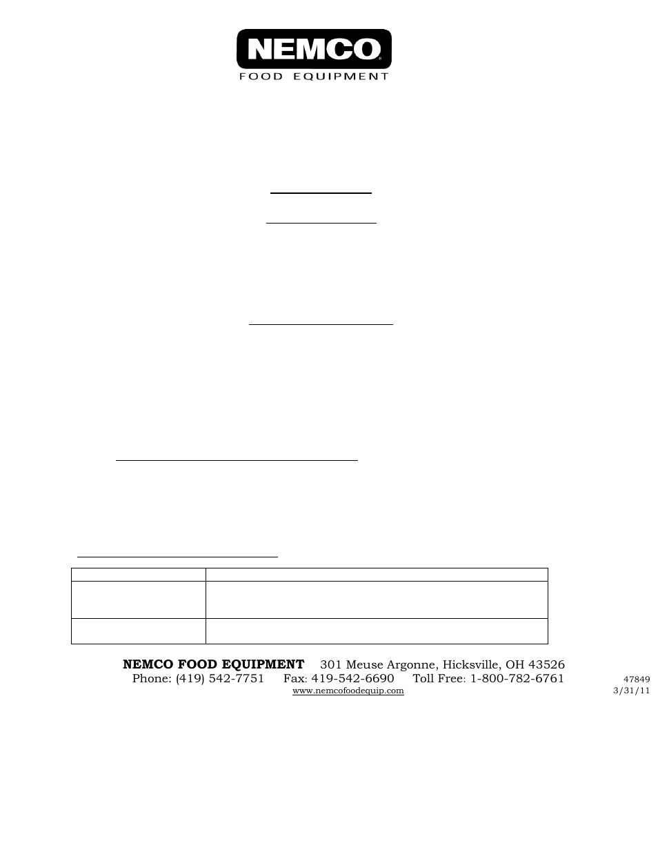 Nemco Food Equipment Butter Spreader - Operations Manual User Manual | 1 page