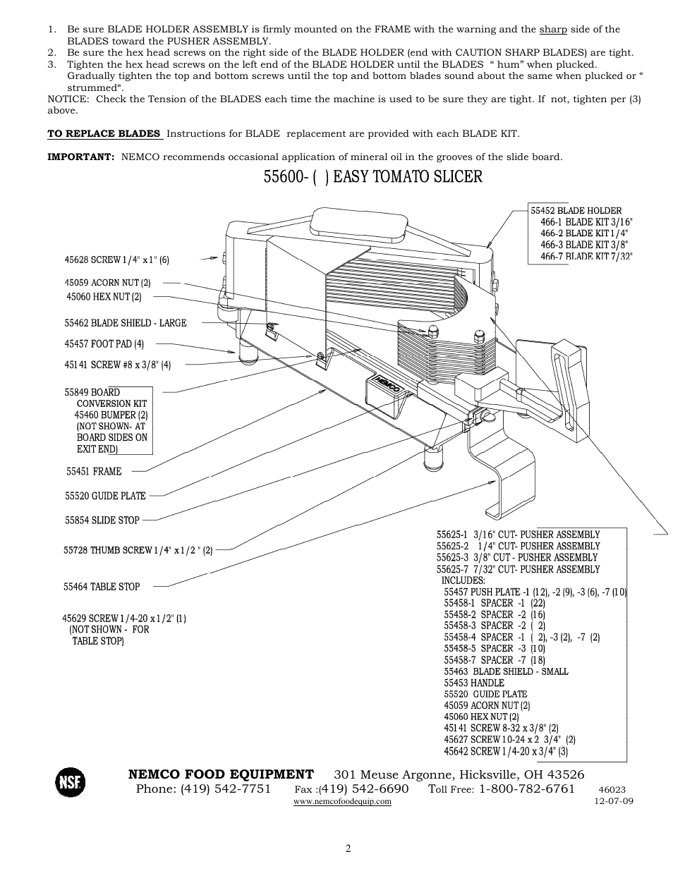 Nemco Food Equipment Easy Tomato Slicer - Operations Manual User Manual | Page 2 / 2