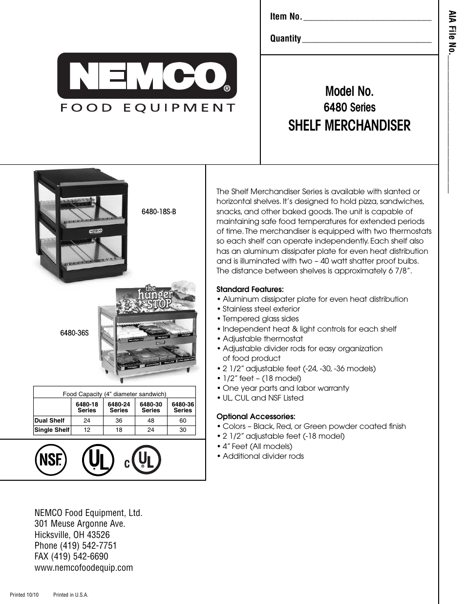 Nemco Food Equipment Dual Shelf Merchandisers - Spec Sheet User Manual | 2 pages