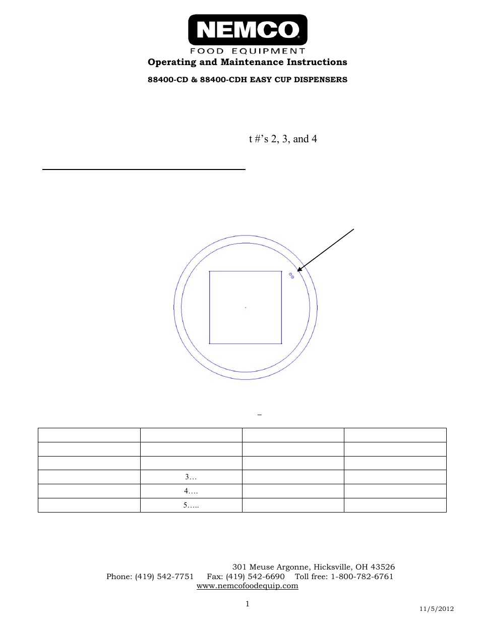 Nemco Food Equipment Cup Dispensing Accessories 88400-CDH - Operations Manual User Manual | 1 page