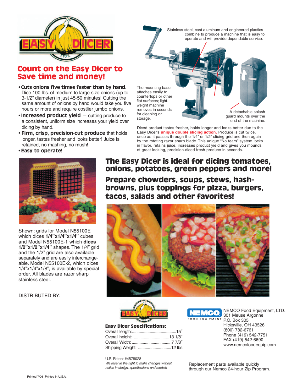 Count on the easy dicer to save time and money | Nemco Food Equipment Easy Dicer Two-Way Vegetable Cutter - Spec Sheet User Manual | Page 2 / 2