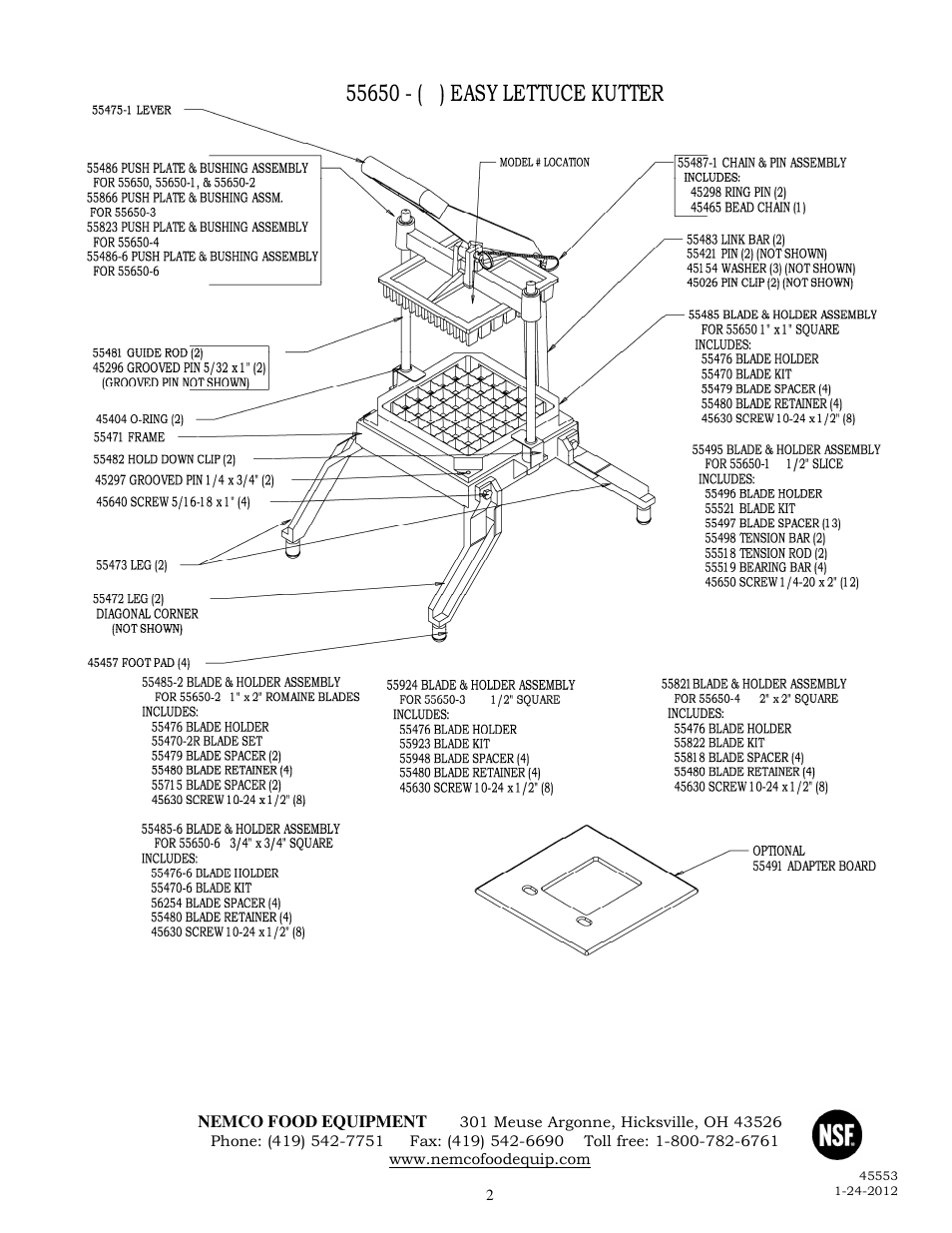 Nemco Food Equipment Easy LettuceKutter - Operations Manual User Manual | Page 2 / 2