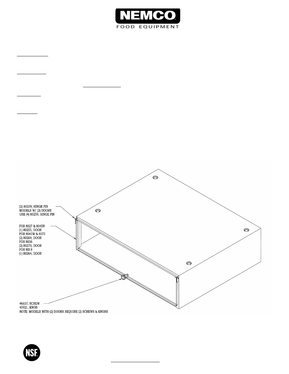 Nemco Food Equipment Stainless Steel Bun Boxes - Operations Manual User Manual | 1 page