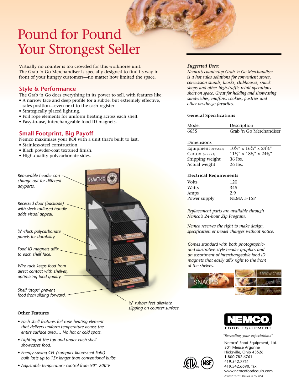 Pound for pound your strongest seller, Style & performance, Small footprint, big payoff | Nemco Food Equipment Grab 'n Go Food Merchandiser - Spec Sheet User Manual | Page 2 / 2