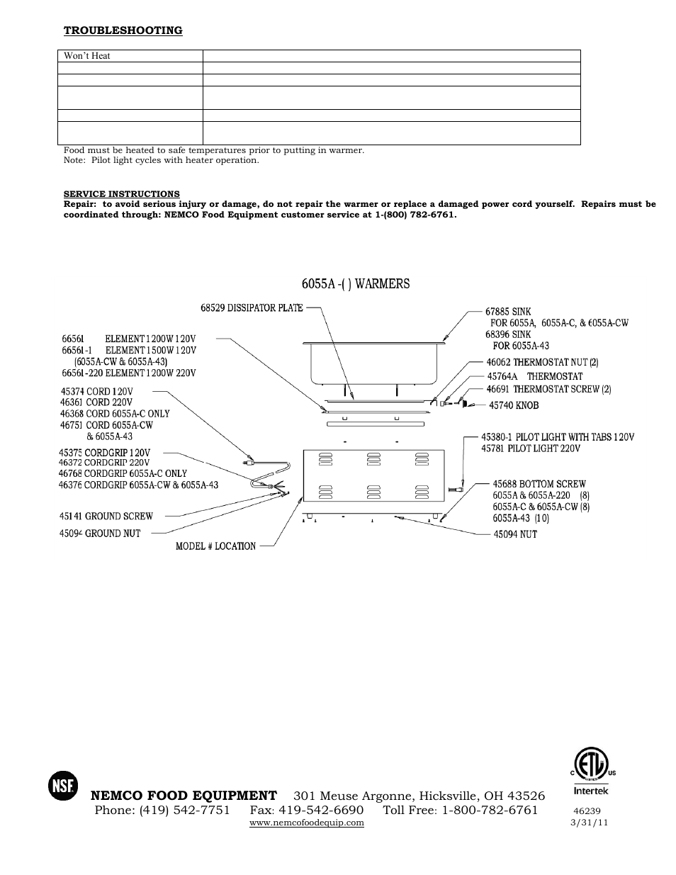 Nemco Food Equipment Full Size Cookers and Warmers - Operations Manual User Manual | Page 2 / 2