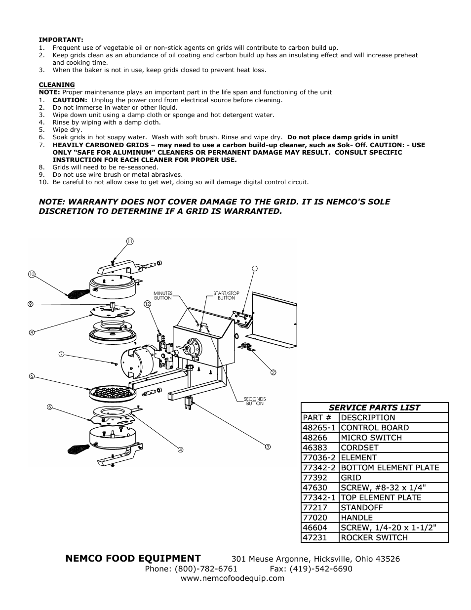 Nemco food equipment | Nemco Food Equipment Belgian Waffle Bakers 7020-1AS - Operations Manual User Manual | Page 2 / 2