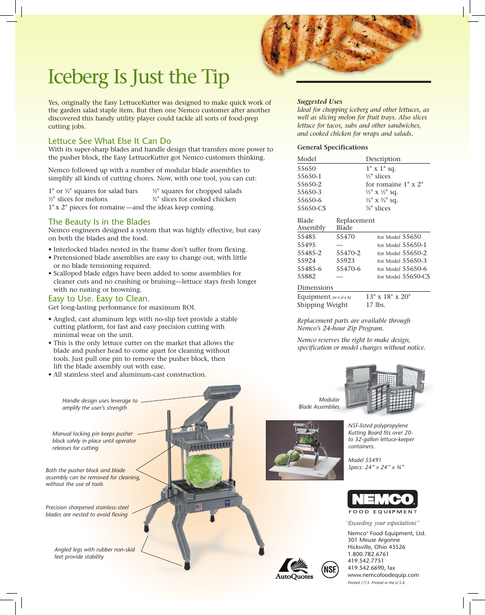 Iceberg is just the tip, Lettuce see what else it can do, The beauty is in the blades | Easy to use. easy to clean | Nemco Food Equipment Easy LettuceKutter - Spec Sheet User Manual | Page 2 / 2