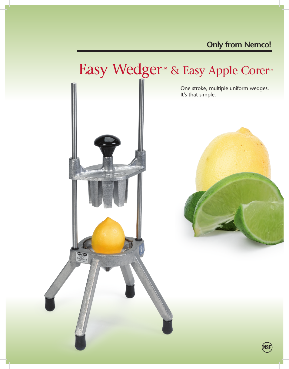 Nemco Food Equipment Easy Wedger & Easy Apple Corer - Spec Sheet User Manual | 2 pages