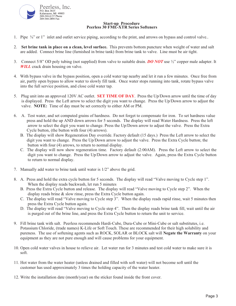 Peerless Water 30 FME-XTR Series - Service-Owners Manual User Manual | Page 4 / 14