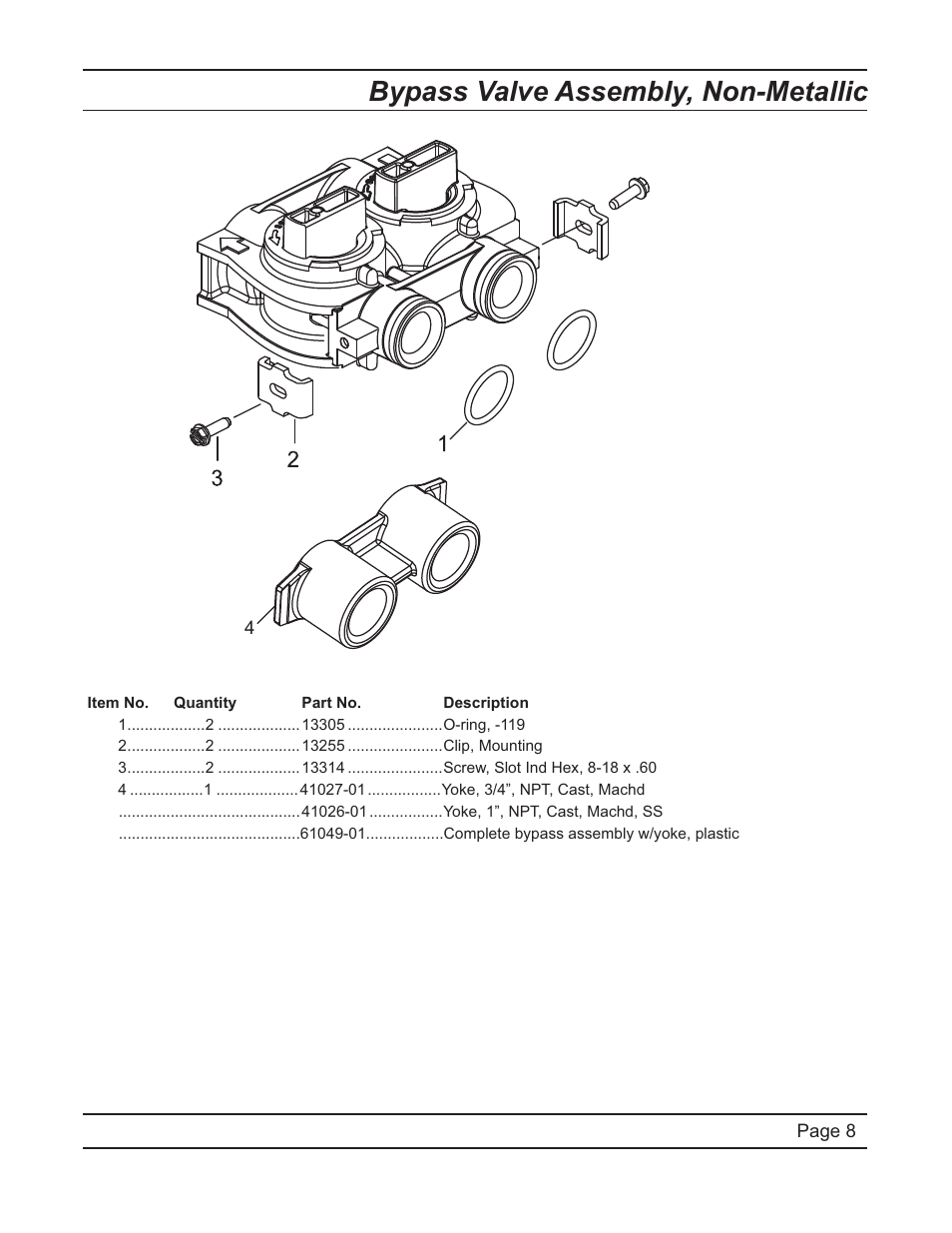 Bypass valve assembly, non-metallic | Peerless Water 30 FME-XTR Series - Service-Owners Manual User Manual | Page 9 / 14