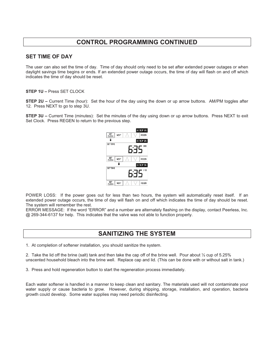 Control programming continued, Sanitizing the system | Peerless Water 30 CME Series - Service Manual User Manual | Page 8 / 20