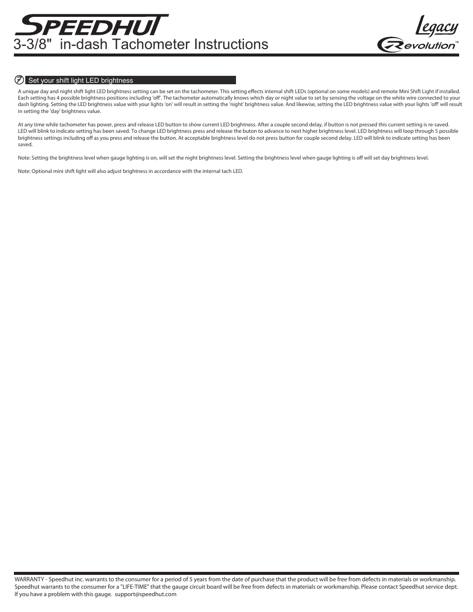 3/8" in-dash tachometer instructions | Speedhut 3-3_8 inch Tachometer User Manual | Page 3 / 3
