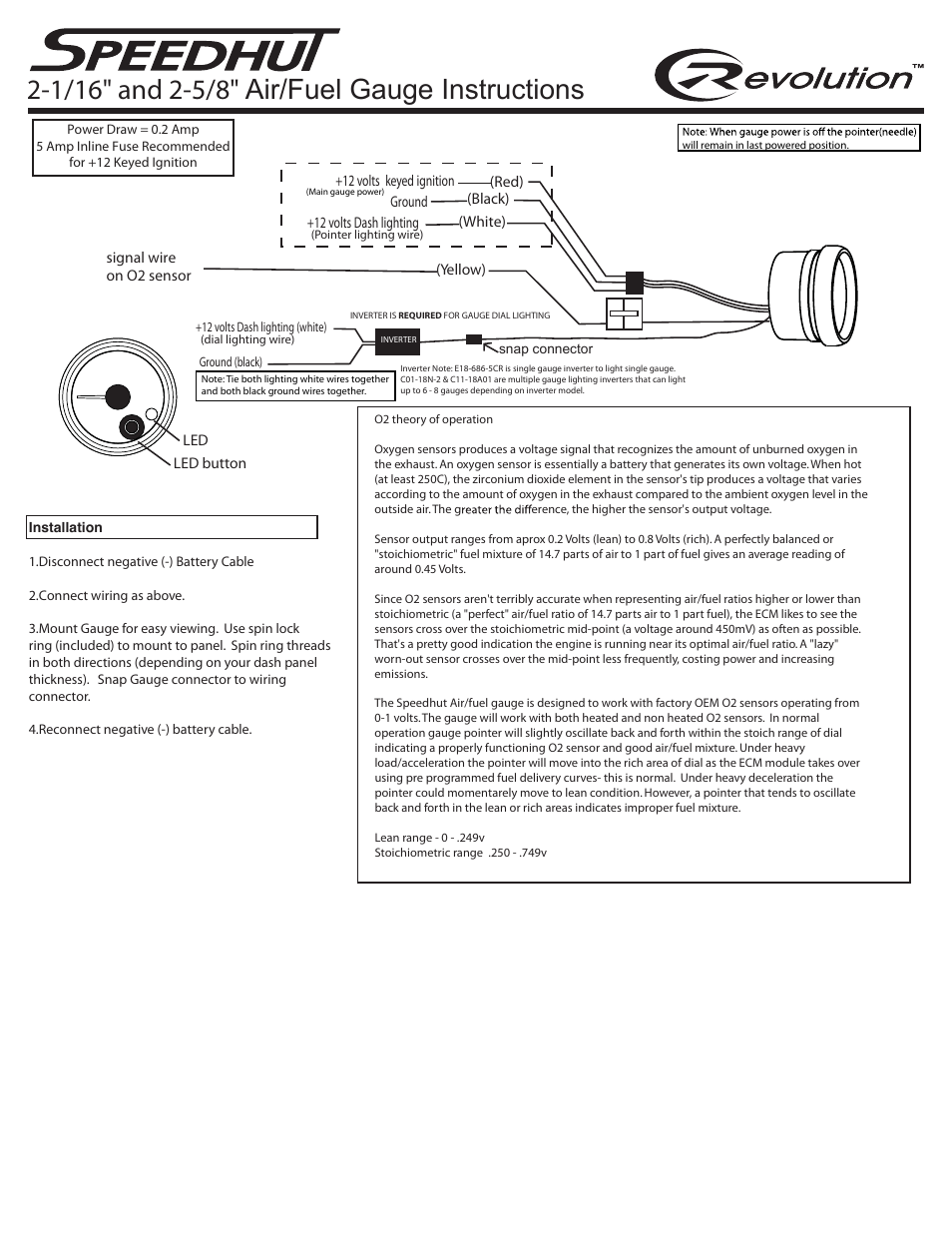 Speedhut 2-1_16 inch & 2-5_8 inch Air_Fuel Gauge User Manual | 2 pages
