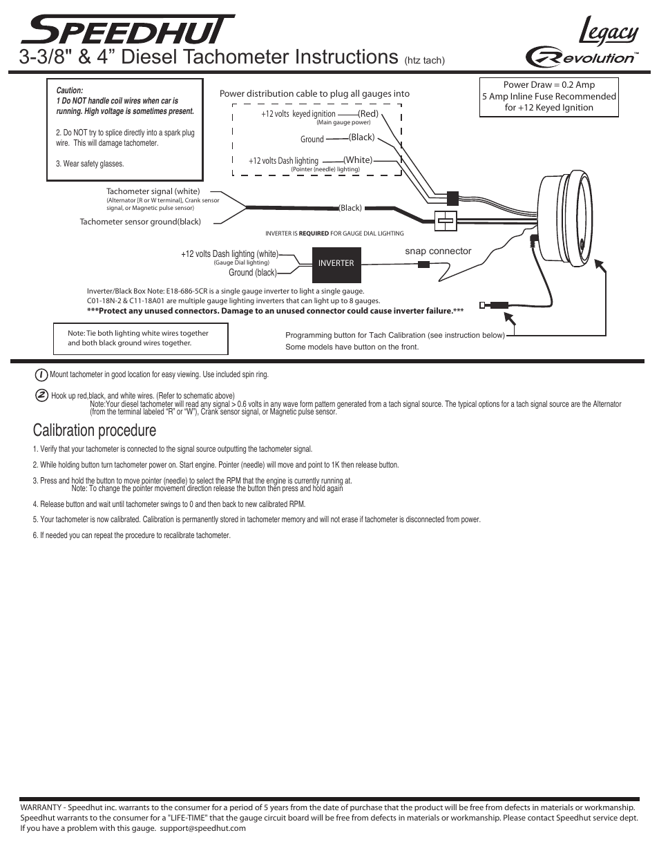 Speedhut 3-3_8 inch & 4 inch Diesel Tachometer User Manual | 3 pages